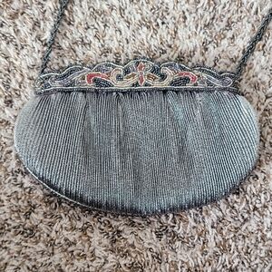 Le Regale Bead Embelished Silver Evening Shoulder Bag